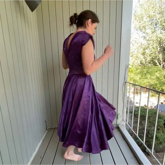 Vintage 1950s Purple Satin Formal Princess Dress Full Circle Skirt - Restored SZ - Picture 7 of 12
